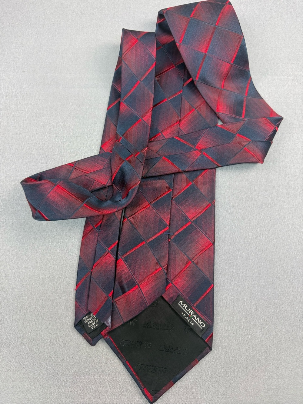 Murano Navy and Red Plaid Silk Tie